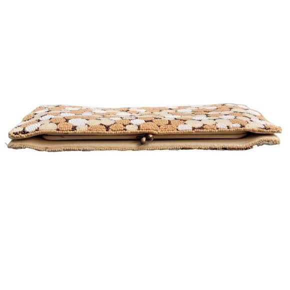 Vintage Formal Beaded Clutch Saks Fifth Avenue Neutral Satin Cocktail Bag - Picture 9 of 13